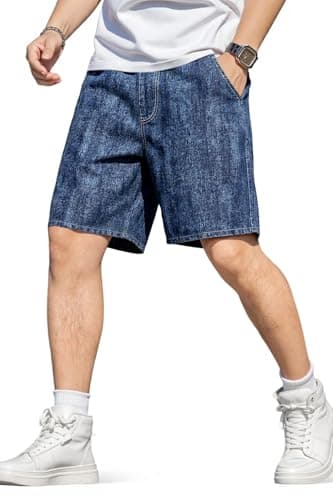 Heyfanee Mens Baggy Jorts Y2k Wide Leg Jean Shorts Men Big and Tall Loose Fit Denim Shorts for Men Streetwear Dark Blue 32 - Image 1