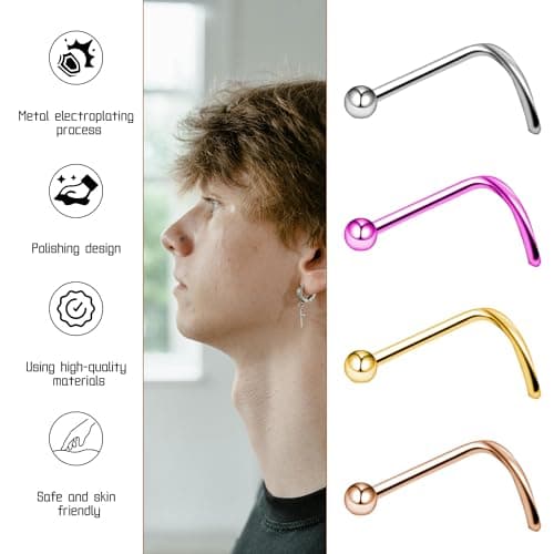 BOGKU 8pcs Nose Rings Titanium Nose Piercings Screw for Women 20G Nose Rings Studs Hypoallergenic Body Piercing Jewelry Set for Women Men - Thumbnail 3