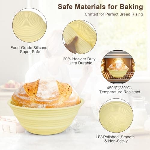 JOCXSPI Silicone Sourdough Starter Kit, Upgraded & Thickened 9" Round & 10" Oval Banneton Bread Proofing Basket, Foldable, Non-Stick Sourdough Basket with Bread Sling & Baking Supplies Tools - Thumbnail 3