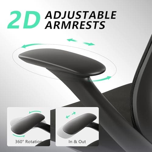 BERYTH Ergonomic Office Chair, High-Back Mesh Executive Chair with Lumbar Support & 360° Adjustable Arms, Reclining Desk Chair with Tilt Lock for Home Office, Gaming, and Work, 300lb Capacity (Black) - Thumbnail 5