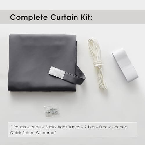 NICETOWN 2 Panels Outdoor Curtains for Patio, Adhesive Strip Top No Rods Needed, Back Tab Bottom with Free Rope for Wind Resistance, Waterproof & Windproof Drape for Gazebo/Pergola, W52 x L96 in, Grey - Thumbnail 6