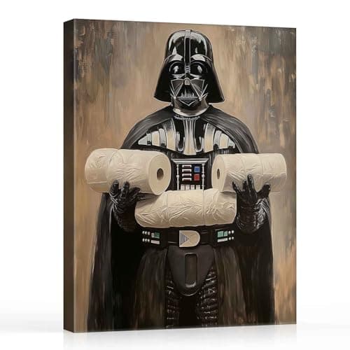 VYPEROCK Funny Darth Vader Canvas Wall Art, Humorous Bathroom Decor, Vintage Sci-Fi Poster Print Artwork for Home and Office, Framed 16x20 Eclectic Wall Decor for Star Wars Fans