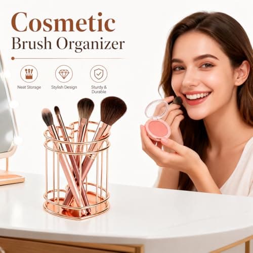 HBPHBP Makeup Brush Holder Organizer，Heart shapeMetal Makeup Organizers Countertop，Cosmetic Brushes Container for Vanity，Desktop, Bathroom(Heart shape) - Thumbnail 3