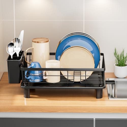 Dish Drying Rack, Stainless Steel Dish Racks for Kitchen Counter, Sink Organization and Storage Essentials, Kitchen Organizer for Forks, Spoons Dishes,Cup and Bottle (Black, 14.96''*11.02''*6.69'') - Thumbnail 4