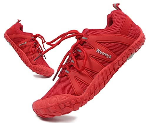 Weweya Minimalist Running Shoes for Women Barefoot Shoes Wide Toe Box Sneakers Cross Trainer Shoes Red US Size 6 6.5 - Image 1