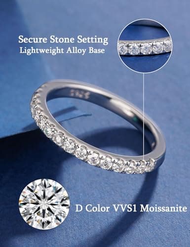 IMOLOVE Moissanite Wedding Band for Women, 0.42CT D Color VVS1 Moissanite, Half Eternity Band, Stackable Promise Ring for Engagement, Anniversary, Proposal Size 4.5 - Thumbnail 2