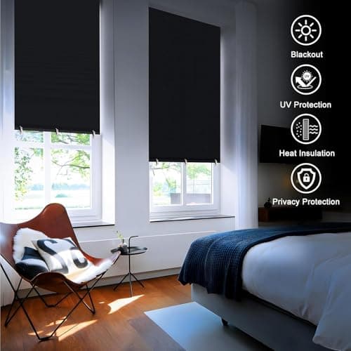 Hezbjiti Blackout Shades for Indoor Windows, Portable Blackout Curtains No Drilling or Tools, UV Protection, Temporary Window Roller Shades for Home, Office, Bedroom, Door (54" W*72" H, Black) - Thumbnail 6