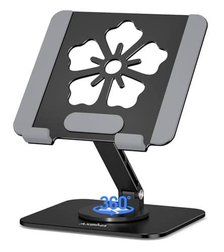 Axbima Rotating Tablet Stand for Desk, Aluminum Office Desk Accessories for Women Moms iPad Gifts Home Office Portable Monitor Stand for iPad, Compatible with iPad Pro, Air,Kindle, 4–12.9",Black - Image 1