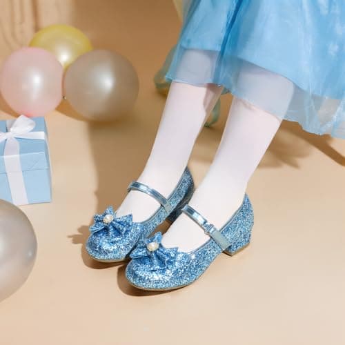 DREAM PAIRS Girls Dress Shoes Princess Shoes for Toddler Little Girl Mary Jane Low Heels Glitter Flower Party Wedding Footwear,Size 1 Little Kid,Blue,KFL218 - Thumbnail 2