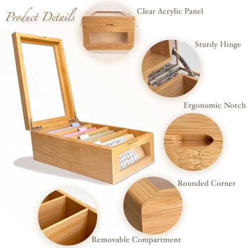 Homie Finds Bamboo Index Card Box Set - 3x5 Index Card Holder with Dividers and Morandi Cards - Wood Recipe Box with Lid (Holds 1200 Cards) - Thumbnail 4