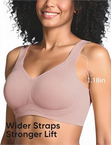 Easybunny Jelly Bras for Women Plus Size Minimizer No Underwire Supportive Full Coverage Wider Straps Seamless Tshirt Bra Pink XL - Thumbnail 3