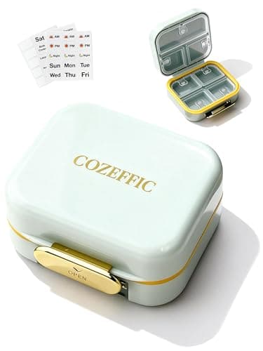 Small Pill Case Travel Pill Box with 7 Compartments for Purse - Compact Pill Organizer for Medicine Vitamin - Portable Container for Fish Oil & Supplements - Sage - Image 1
