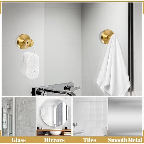 Dntorx Vacuum Suction Cup Hooks, 4 Pack Stainless Steel Suction Hooks for Shower Bathroom Towel Hooks Shower Hooks Holders Shower Hooks Hanging Towels, Loofah, Robe, Coat(Gold) - Thumbnail 6