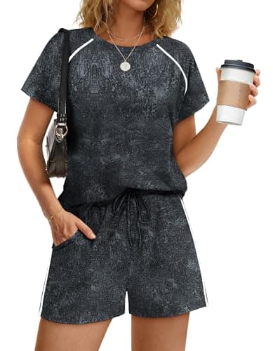 Sampeel 2 Piece Sets for Women Summer Outfits Two Piece 2026 Short Sets Loungewear Matching Sets Women Clothing Sweatsuits Jogging Suits Cruise Wear Vacation Outfits Spring Clothes Tie Dye Gray XL - Thumbnail 2