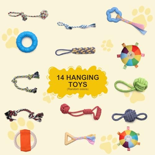 Autyomo 38" Extra Large Puppy Play Gym Jungle Gym with 14 Toys, Indoor Dog Activity Center with Adjustable Elastic Tug Straps, Spacious PVC Design for Small Dogs & Puppies 0-6 Months - Thumbnail 3