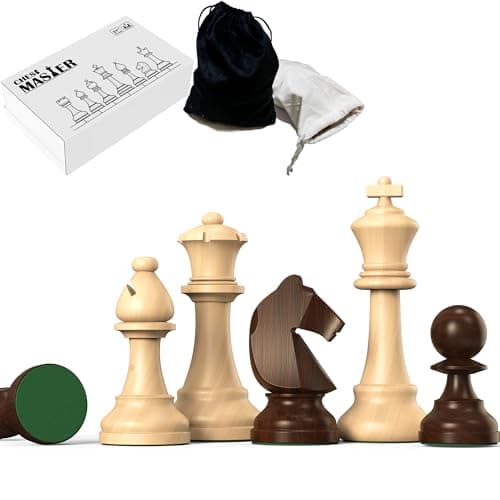 doowroodni Wooden Chess Pieces Large 3.75inch King Set of Luxury Staunton Wood Chessmen with 2 Extra Queen for Chess Board Game (Chess Pieces Only), Velvet Storage Bags Included