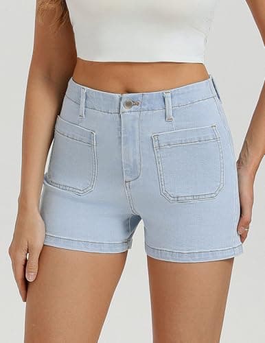 Belle Poque Women Jean Shorts Light Blue High Waisted Micro Cargo Denim Shorts (Light Blue, L) - Thumbnail 2