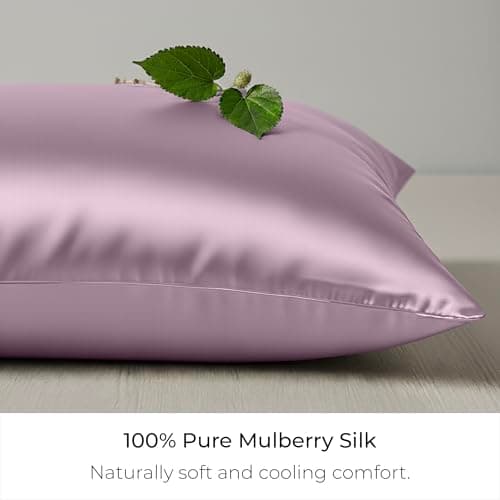 Mellanni Pure Silk Pillowcase King Size - Perfect for Hair and Skin, Preventing Wrinkles - Easy Care - Naturally Cooling Silk Pillow Cover with Hidden Zipper (King, Lilac) - Thumbnail 2