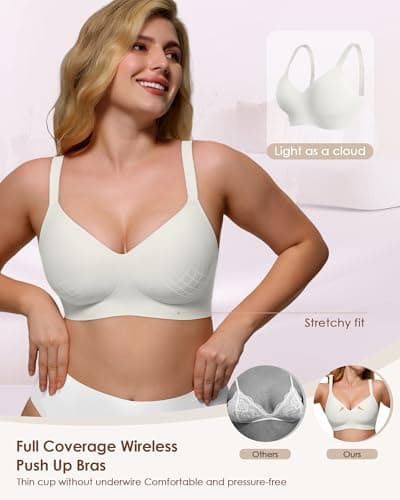 As Fairy Wireless Comfort Bras for Women - Seamless Push Up T-Shirt Bra, V Neck Ultra Soft Sleeping Bralette Everyday Wear White 40C - Thumbnail 5
