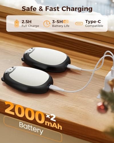 SWEETFULL Hand Warmers Rechargeable – Cute Bear, 2 Pack Magnetic, Reusable Electric Pocket Heater, Great Gift for Daughter, Kids, Wife, or Bestie, Portable for Outdoor & Camping (Black) - Thumbnail 4