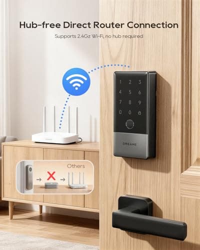 DREAME Wi-Fi Smart Door Lock for Front Door A10, Matter Over Thread, Works with Apple Home, Alexa, Google, AI Fingerprint Keyless Deadbolt Set, Geofencing Auto Unlock, BHMA Grade 2, IP65 Waterproof - Thumbnail 5
