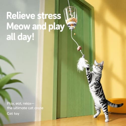 NHCASURUE Cat Toys for Indoor Cats,Hanging Door-Frame Cat Treat Dispenser,Interactive Cat Toy with Feathers and Bell - Thumbnail 3