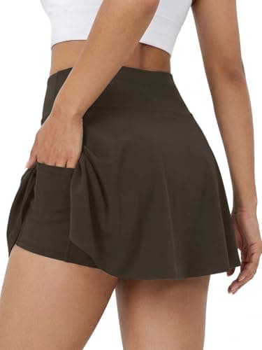 DLOODA Golf Skorts for Women with Pockets Inner Shorts Tennis Skirt High Waisted Athletic Skorts Workout Pickleball,Brown,Large - Image 1