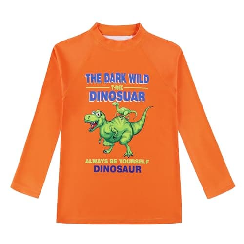 Toddler Kids Boys Swim Trunks with Compression Liner and Rash Guard Set Size 3T UPF 50+ Sun Protection Blue Orange Dinosaur - Thumbnail 2