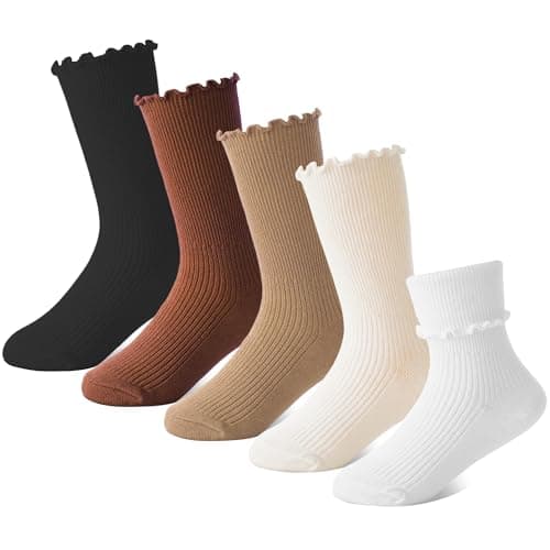 BISOUSOX Girls Socks 6-8 Years Old White Ruffle Cute Ankle Crew Frilly Ruffled Kids School Dress Socks for Girls 8-10 12 - Image 1