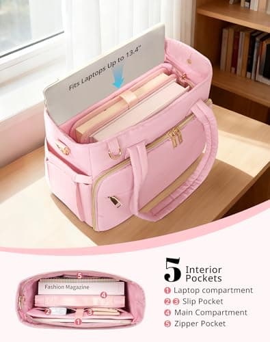 VAYOQON Puffer Tote Bag for Women, Large Quilted Handbag with Laptop Compartments, Work, College, Church & Bible Bag (Pink) - Thumbnail 3