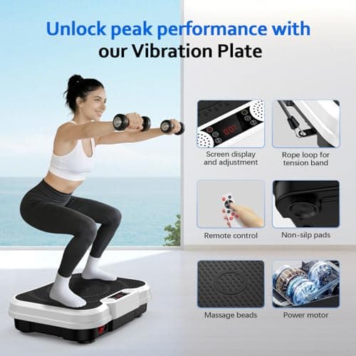 Trekora Vibration Plate Exercise Machine, Vibrating Fitness Platform for Lymphatic Drainage, Full Body Shaker Workout Equipment, Vibrate Fitness Platform for Home Women Men Exercise Gym (White) - Thumbnail 4