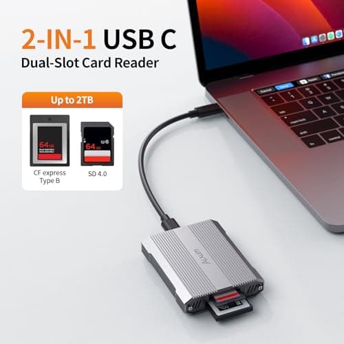 CFexpress Type B and SD4.0 UHS-II Dual Card Reader, 10Gbps USB C Dual-Slot Type B CFexpress Adapter with USB 3.2 Gen 2, Portable 2-in-1 Memory Card Reader, Compatible with Windows/Mac/Linux/Android - Thumbnail 2