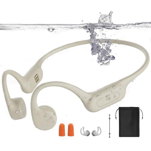 Roujune Bone Conduction Headphones IPX8 Waterproof Swimming Headphones Open Ear Headphones with MP3 Mode 32GB Memory 8H Playtime Bluetooth 5.4 Ear Buds Secure Fit for Running and Fitness (Apricot) - Image 1