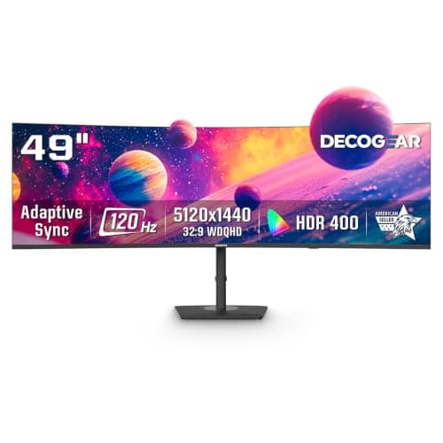 Deco Gear 49″ Curved Ultrawide Dual-QHD Monitor | 5120×1440 32:9 HDR400 | 120Hz VA Panel | USB-C 65W PD, FreeSync, PBP/PIP, KVM Switch | Built-in Speakers & Ergonomic Stand - Image 1