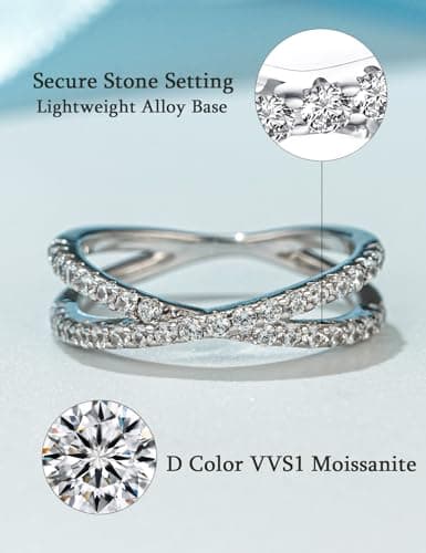 IMOLOVE Moissanite Wedding Band for Women, Criss Cross D Color VVS1 Moissanite Eternity Rings, Stackable Promise Ring for Engagement, Anniversary, Proposal Size 5.5 - Thumbnail 2