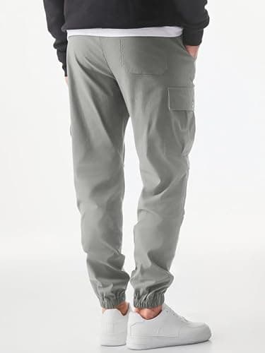 JMIERR Men's Blue Cargo Pants Stretchy Elastic Waist Drawstring Joggers Pants Casual Cargo Pants 2024 Tapered Sweatpants with Multi Pocket,US 40(2XL),Light Grey - Thumbnail 2