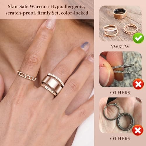 YWXTW 3 Pack 14K Gold-Plated Non Tarnish Stacking Rings for Oura Gen 4/Ultrahuman/Samsung/Diamond, Timeless Elegance White Zirconia Engagement/Promise Oura Stack Band Gift for Women Rose Gold 7 - Thumbnail 5