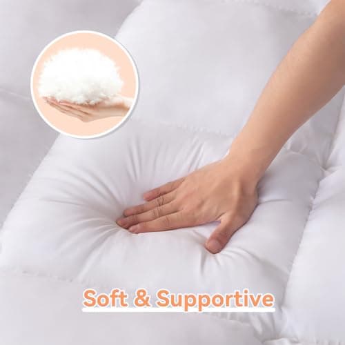 Topllen Full Mattress Topper for Back Pain Relief, Extra Thick Pillow Top Plush Mattress Pad with Deep Pocket, Soft Pillowtop Full Size Bed Toppers Filled Fluffy Down Alternative, White - Thumbnail 5