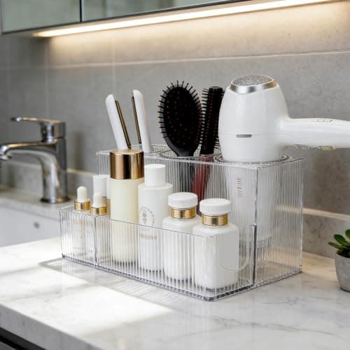 Glowspire Clear Hair Tool Organizer, Hot Tools Organizer, Hair Dryer, Blow Dryer, Curling Iron, Flat Iron, Hair Straightener Holder, toothbrush holders, Ideal for Makeup Vanity and Bathroom Storage - Thumbnail 6