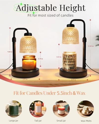 AIFEI Candle Warmer Lamp with Timer, Dimmable Adjustable Height Candle Lamp, Birthday Gifts for Women Mom Sister Friends, House Warming Gifts New Home, Candle Lamp Warmer with 2 Bulbs - CoalBlack - Thumbnail 5
