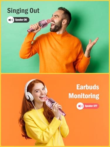 MetFut Wireless Bluetooth Karaoke Microphone, Built-in Loud Speaker for 10H Playback, Add Reverb/Duet Mode/Earbuds Monitoring, Portable Karaoke Machine for Entertainment & Singing Practice (Rose Gold) - Thumbnail 3