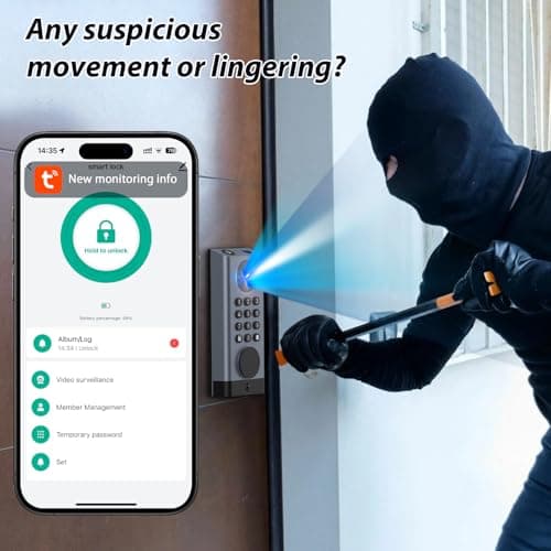 Smart Lock with Camera & Video Doorbell eLinksmart Keyless Entry Deadbolt with PIR Motion Detection, Built-in WiFi No Hub, Fingerprint Keypad Tuya App Alexa, 365-Day Battery, for Front Door - Thumbnail 4