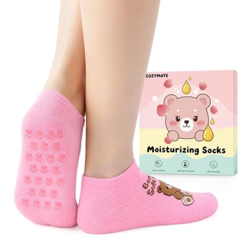 COZYMATE Moisturizing Socks for Women Funny Bear Gel Socks Infused with Vitamin E & JoJoba Oil for Dry Cracked Feet Overnight Spa Self Care Gifts (Pink, One Size) - Thumbnail 2