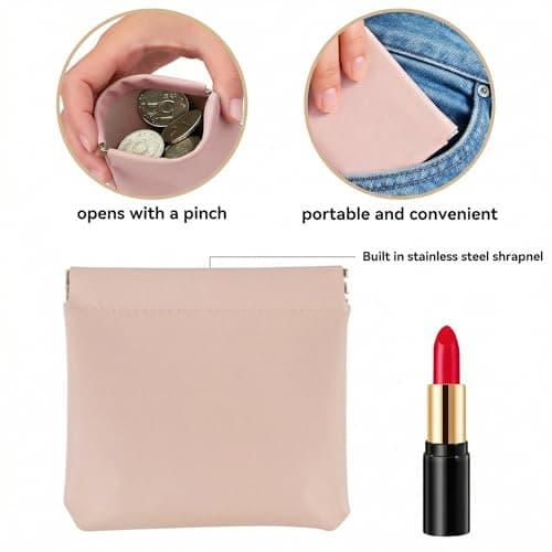 AUCCNT 4 PCS Small Makeup Bag for Purse, Mini Portable Cosmetic Pouch for Women, Coin Purse Lipstick Cosmetic Accessories Organizer, Travel Storage Pouch, Pink - Thumbnail 4