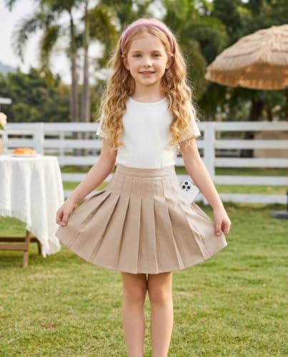 Girls Pleated Skirts High Waisted Tennis Skorts Uniform Skirt with Pockets - Thumbnail 6