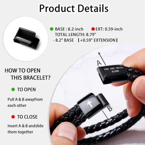 Alissl Men's Leather Bracelet with Cross Bible Verse, Double Layer Black Genuine Leather Bracelet for Men, Christian Religious Baptism Easter Gift for Men Dad Husband Boyfriend Grandson Son - Thumbnail 3