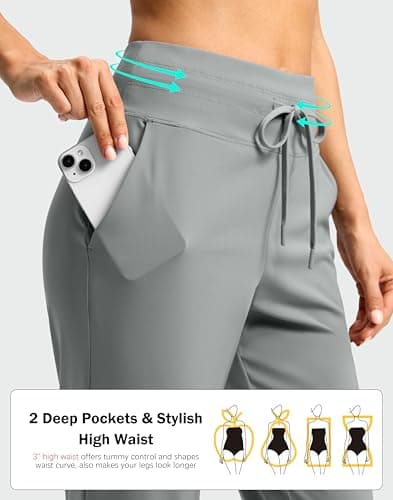 G Gradual Pants for Women High Waisted Golf Pants 2 Deep Pockets 7/8 Ankle Sweatpants for Athletic Travel Casual Lounge Work, Bright Grey, Small - Thumbnail 4