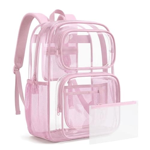 mommore Clear Backpack Set for School, Large Heavy Duty Transparent Bookbag with Pencil Bag for Boys Girls, 17 inch See Through PVC Plastic Backpack with DIY Patches for College Work Casual - Image 1