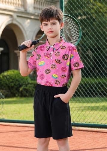 Boys Collared Shirt Spring Donut Polo Shirts Kids Golf Collared Short Sleeve Cute School Uniform Size 5-6 Years Athletic Dry Fit Tops Pink Casual Clothes - Thumbnail 4