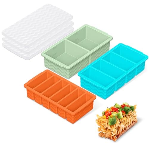 Doasuwish 3-Pack Silicone Freezer Trays with Lid,2 Large 2-Cup(500ml)&4 Medium 1-Cup(250ml)&6 Small 1/2-Cup(125ml) Soup Freezer Container Molds,Ice Cube Tray For Meal Prep&Freezing Soup,Stews,Sauces